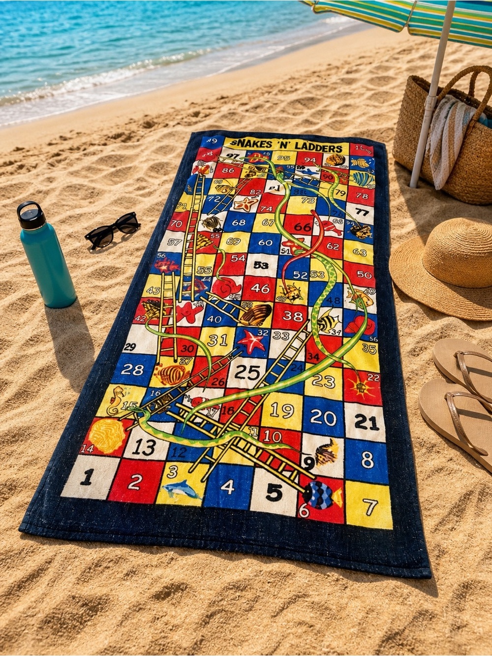 Vintage Snakes and Ladders Beach Towel Retro Game Board 80s 90s Nostalgia